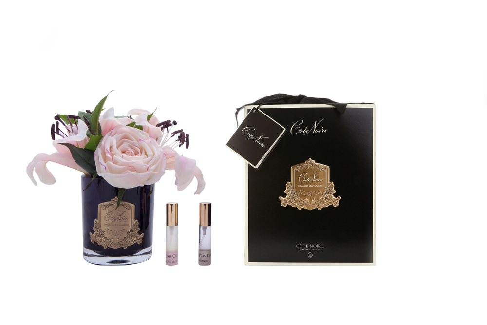 Букет из лилий и роз ароматизированный в черной вазе и 2 спрея 21х17х17 Cote Noire Lilies & Roses