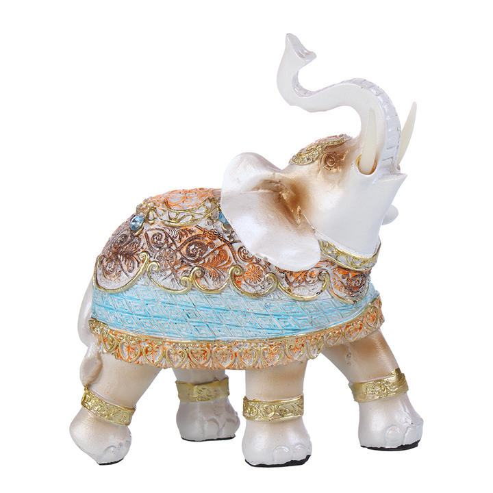Статуэтка Слон в расписной попоне оранжевый голубой коричневый с кристаллами цвет белый взгляд влево 12,6 x 6 x 14 см