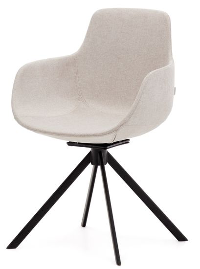 Поворотное рабочее кресло Tissiana из бежевой синели и матового черного алюминия