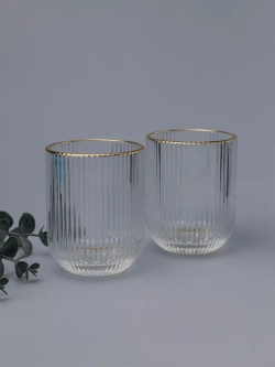 Набор ребристых стаканов для воды, 6 шт. с золотой каймой