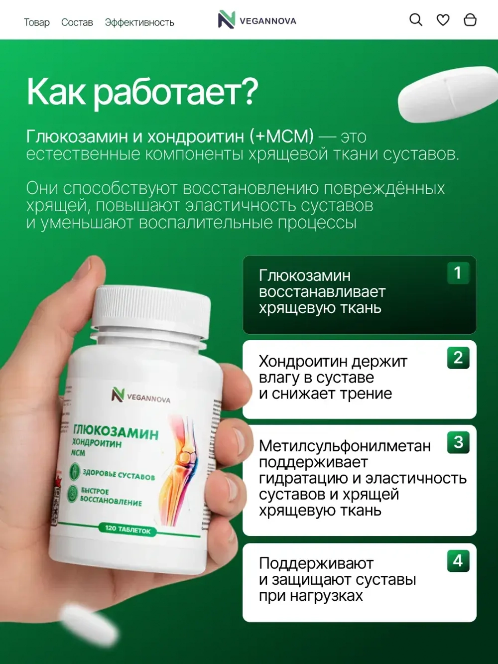 Глюкозамин хондроитин+МСМ (120 таблеток)