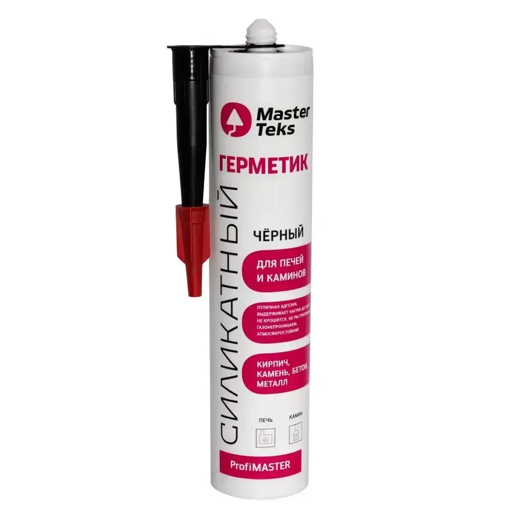 Герметик для печей и каминов высокотемпературный MasterTeks ProfiMaster, силикатный, 260мл, черный