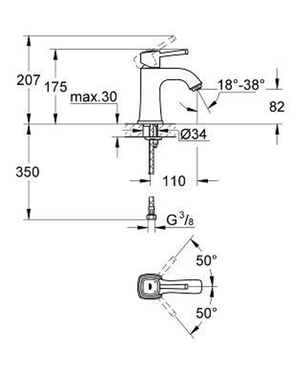Смеситель для раковины Grohe Grandera 23310000 схема