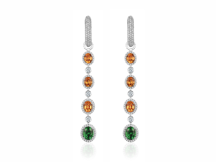 Серьги "Трансформеры" с бриллиантами и навески с спессартинами и тсаворитами