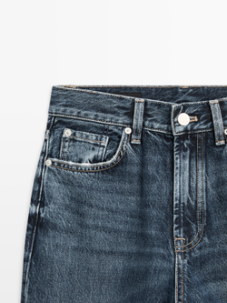 Massimo Dutti Прямые джинсы с высокой талией, средне-синий