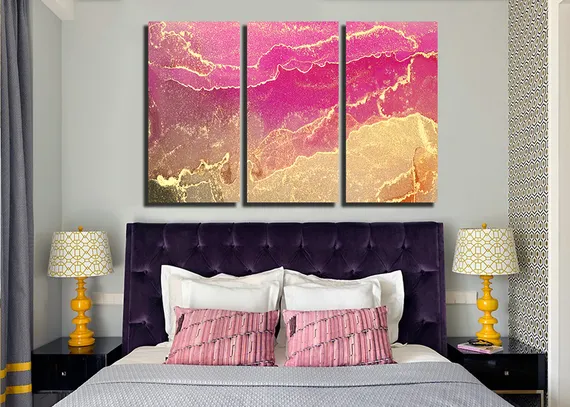 Модульная картина "Мраморная картина с золотой рябью"