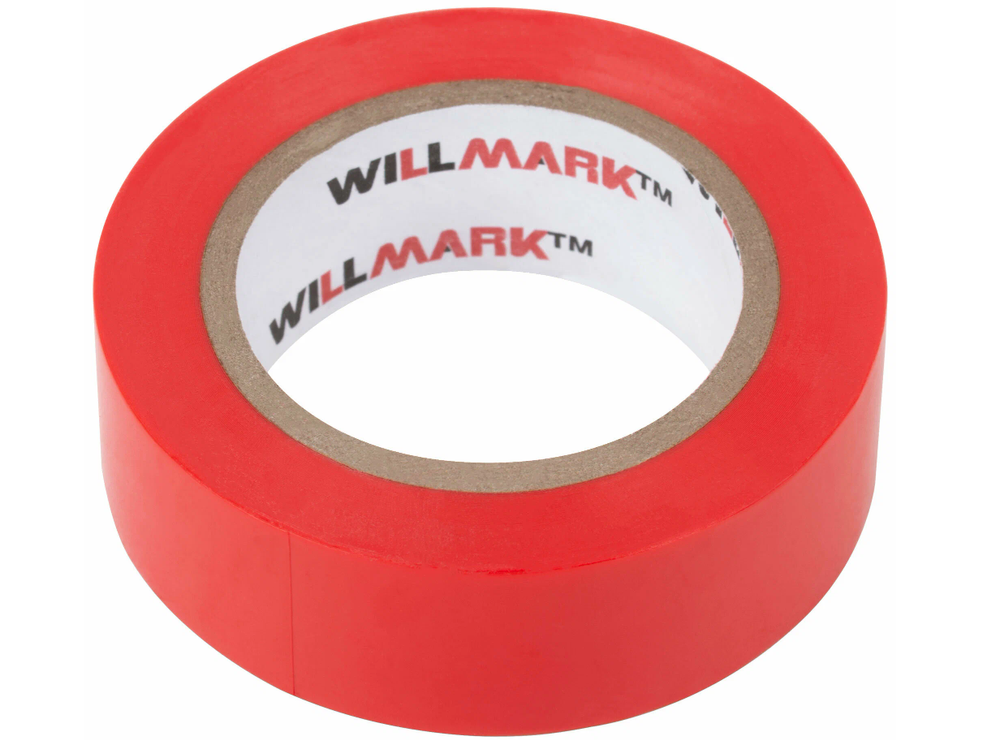 Изолента ПВХ самозатухающая WILLMARK 19 мм х 0,15 мм х 10 м ( красная ) 11014
