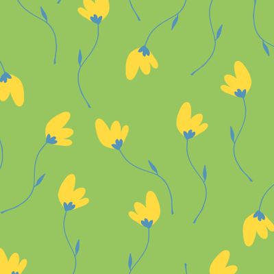 Милые жёлтые цветочки на зелёном фоне. Cute little yellow flowers on green background