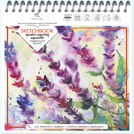 Блокнот - скетчбук QUADRO SUPERBIG AQUARELLE для акварели 20 листов на металлическом гребне