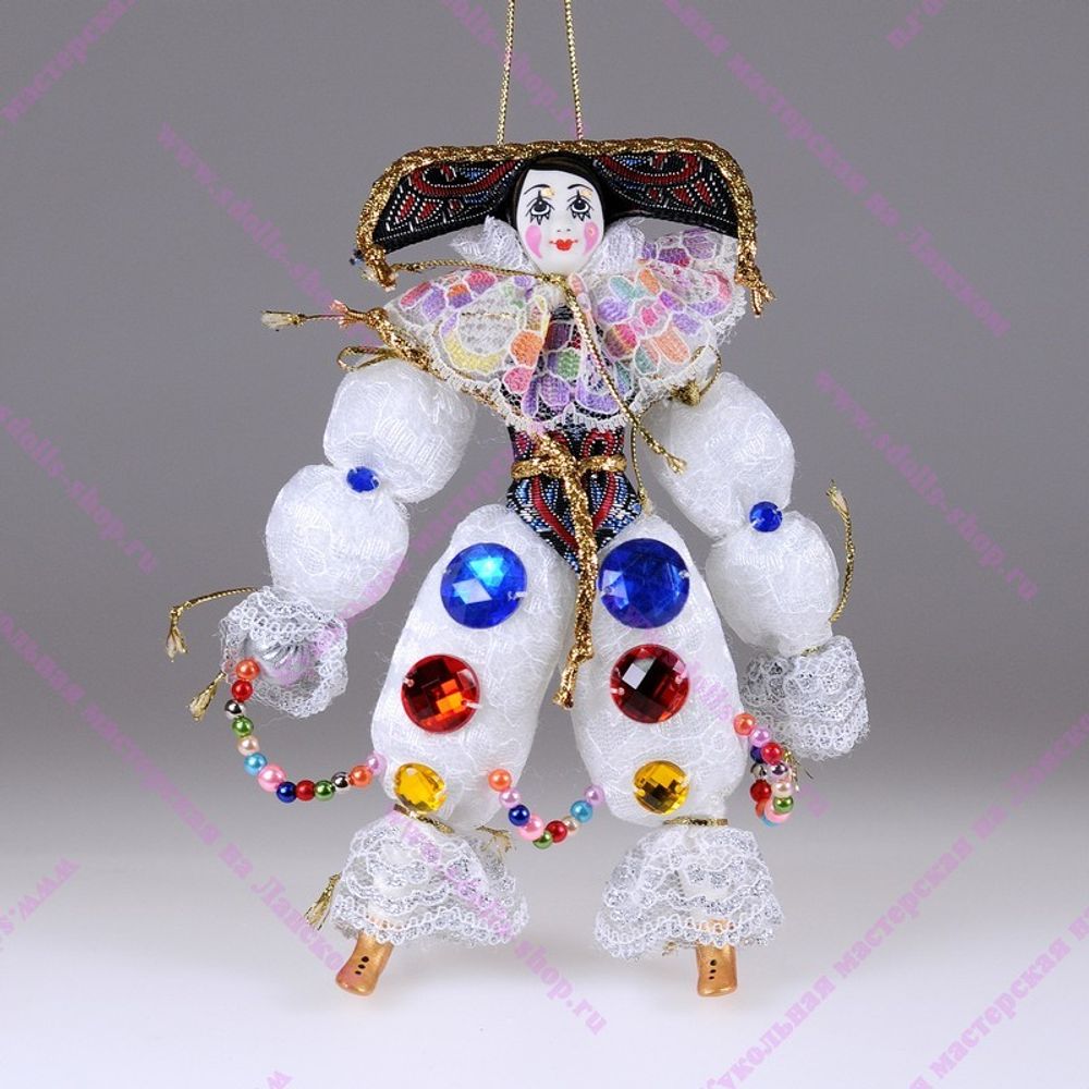 Ёлочная игрушка Клоун белый со стразами