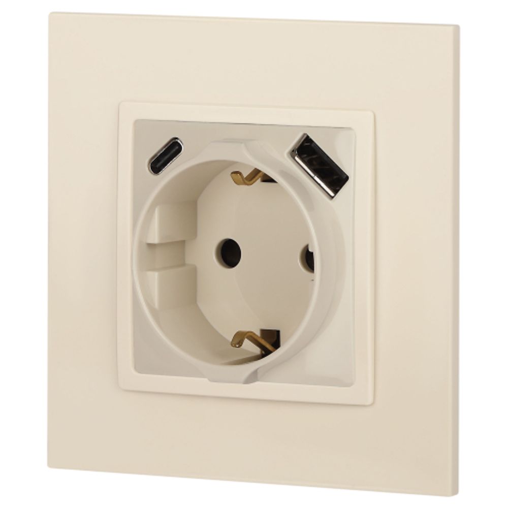 Розетка ЭРА Elegance 14-4108-02 2P+E 16A-250В со шторками с USB type-A+C 5В-3А слоновая кость