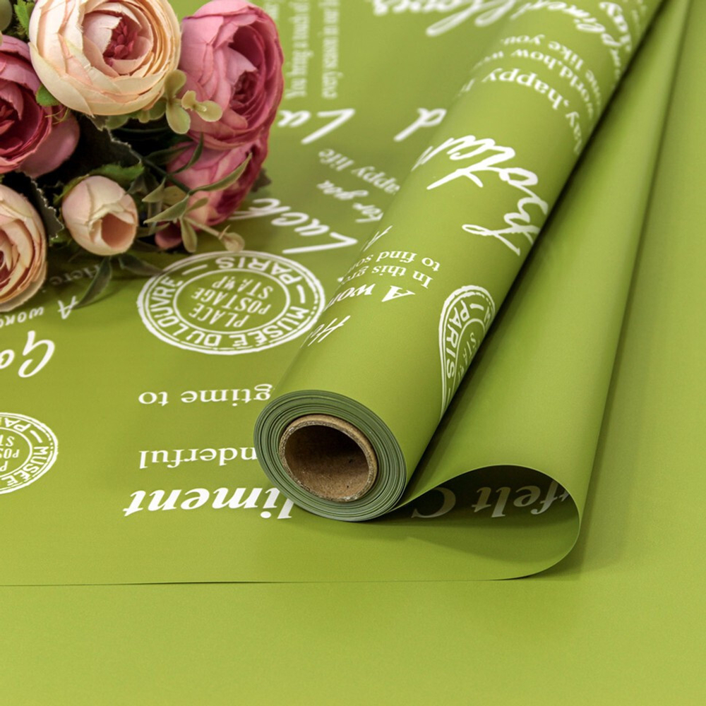 Пленка В рулоне 10 м х 58 см "Good Luck" с печатью (Желтый, Зеленый)