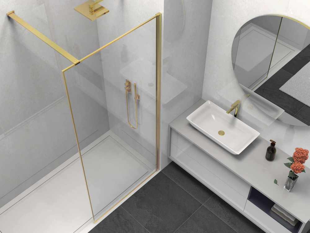 Душевая перегородка Walk-In VSW-1HS900CLG, 900*2000, брашированное золото, стекло прозрачное