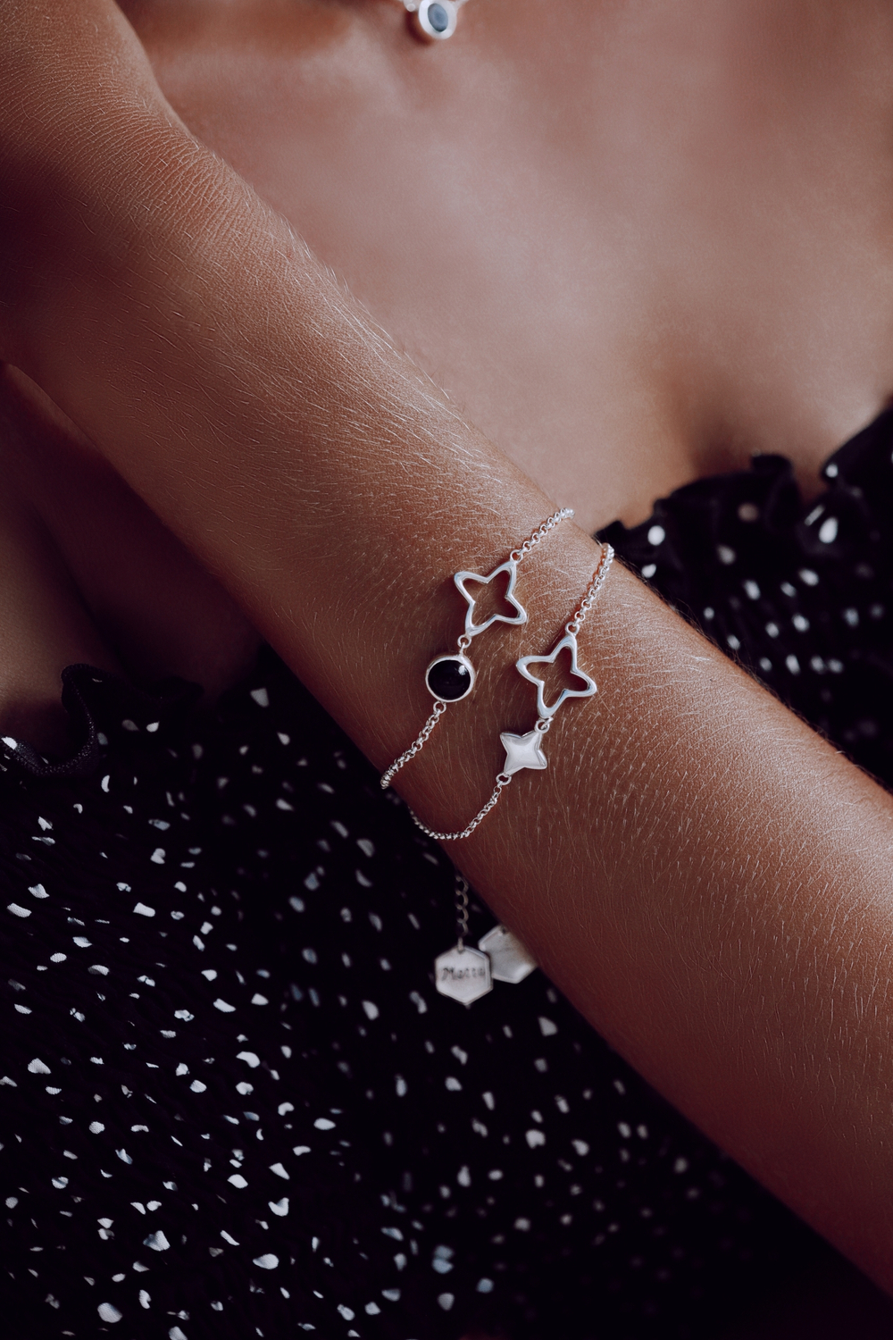 Браслет «Клевер» с черным агатом