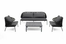 "Милан" лаунж-зона 5-местная плетеная из роупа (веревки), каркас алюминиевый серый, роуп темно-серый