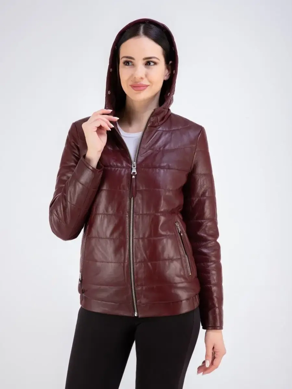 Куртка женская из натуральной кожи с капюшоном Турция