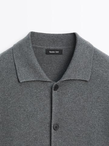 Massimo Dutti Вязаный кардиган из хлопка на пуговицах, серый