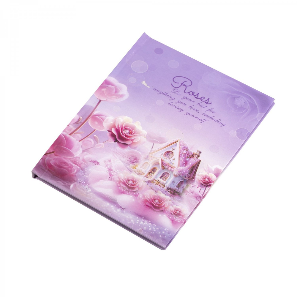 Блокнот в футляре, 12,5 см * 16,0 см, 7БЦ, Alingar, ламинация, замочек, линия, 45 л., "Домик в розах", сиреневый