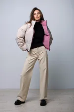 Пуховик Alexandra Talalay Short двухсторонний AW016 беж/пурпурно-розовый