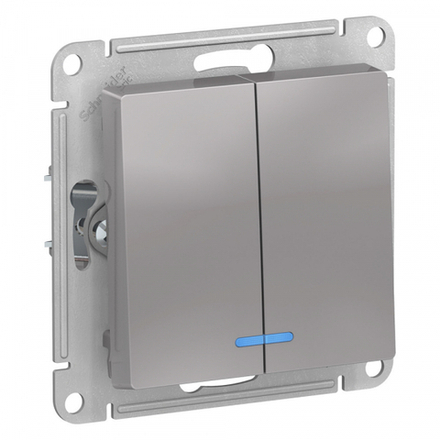 ATN000353 Systeme Electric AtlasDesign Алюминий Выключатель 2-клавишный с подсветкой, сх.5а, 10АХ, механизм