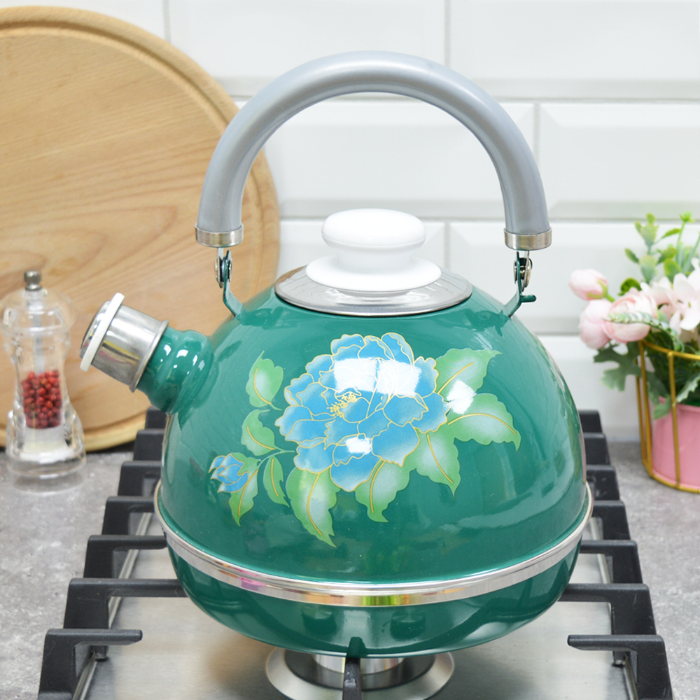 Чайник 3,5л со свистком, подвижная ручка, бирюзовый "Голубая орхидея"