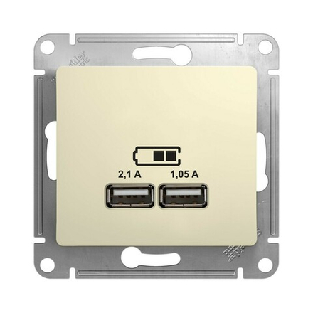 Розетка USB встраиваемая Systeme Electric Glossa, 2,1/1,05 А, 5 В, IP20, бежевая