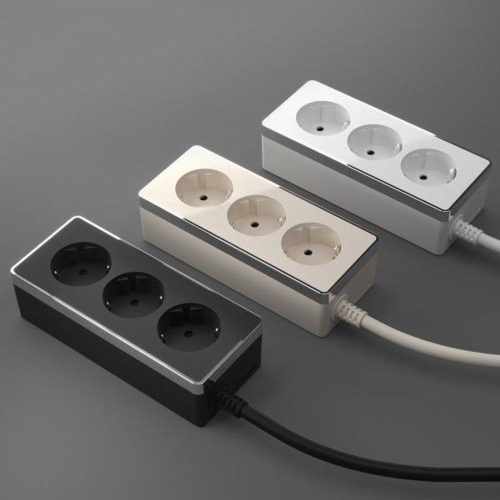 Удлинитель Gallant 3-х местный 3 м слоновая кость/хром