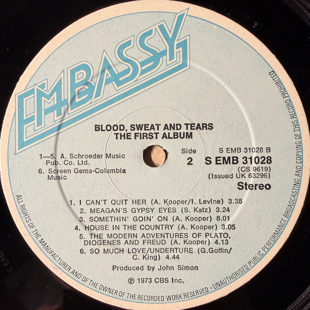 Blood, Sweat And Tears ‎– The First Album (Англия 1973г.)