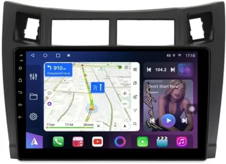 Магнитола для Toyota Vitz 2, Yaris 2 2005-2011 (рамка черная) - FarCar BM3022M на Android 13, QLED, ТОП процессор, 4Гб+32Гб, CarPlay, 4G SIM-слот