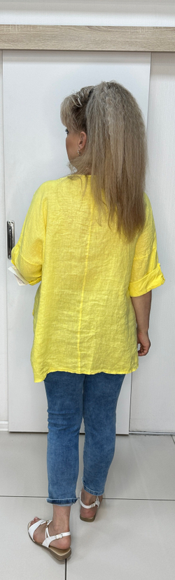 Льняная туника с 2-мя большими пуговками и кармашками