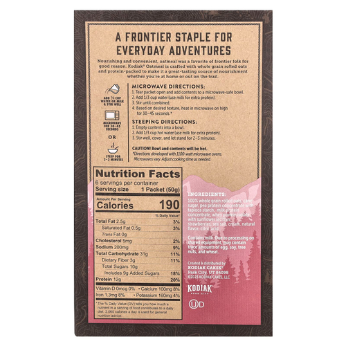 Kodiak Cakes, Овсянка с протеином, клубника и сливки, 6 пакетиков по 50 г (1,76 унции)