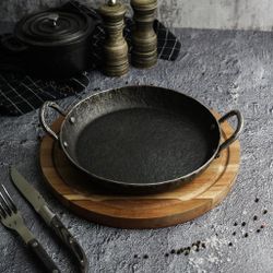 Сковорода для подачи 20 см h2,6 см круглая 2 ручки " " углерод. сталь ИНДУКЦИЯ P.L.