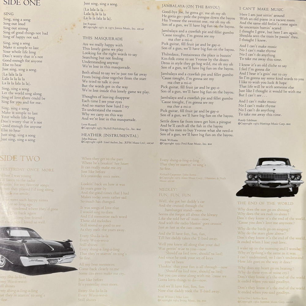 Виниловая пластинка Carpenters ‎– Now & Then LP