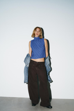 ZARA ЖИЛЕТ ИЗ РЕЛЬЕФНОГО ТРИКОТАЖА, ЯРКО-СИНИЙ