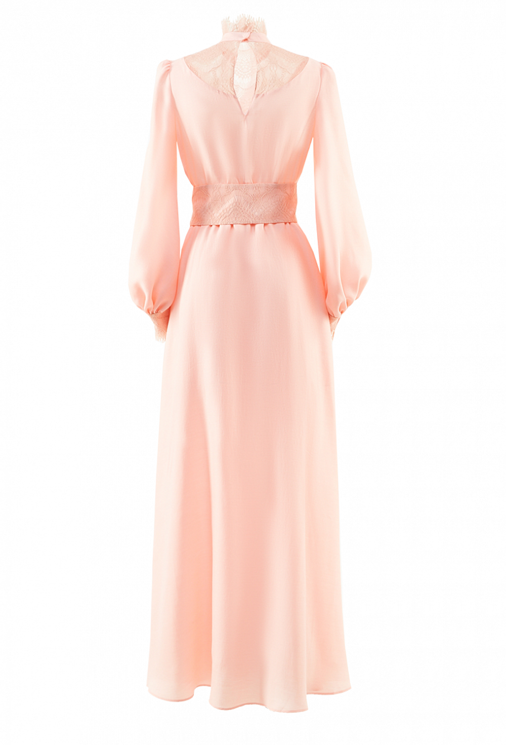 Длинное платье со вставкой кружево розовое 34-02-20 SS