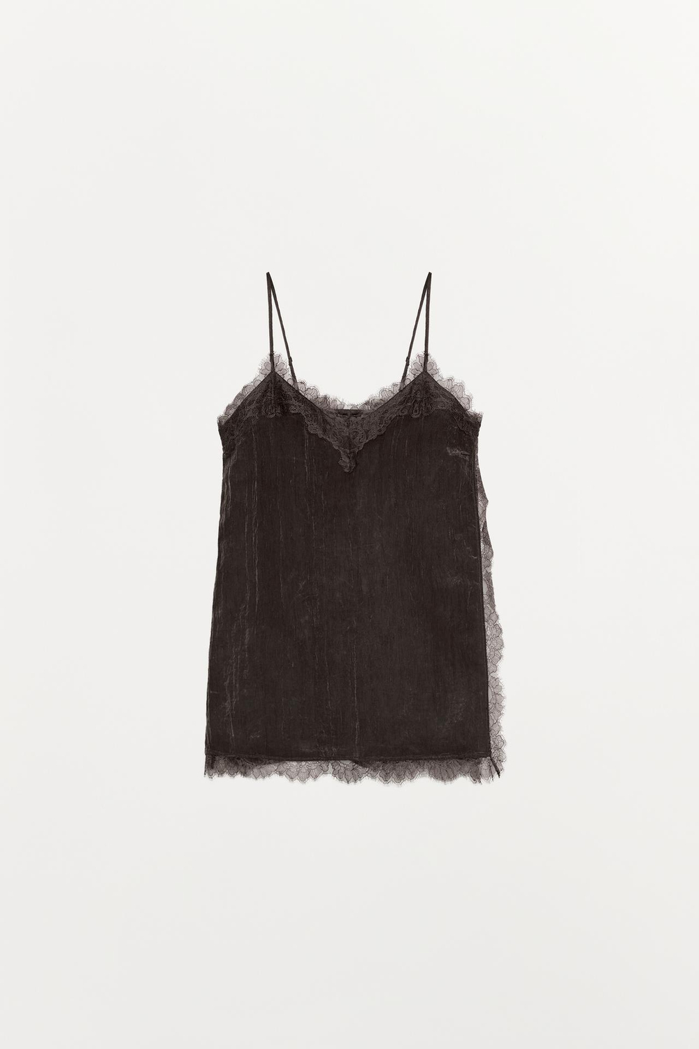 ZARA ТОП В БЕЛЬЕВОМ СТИЛЕ С КРУЖЕВОМ, КОРИЧНЕВЫЙ