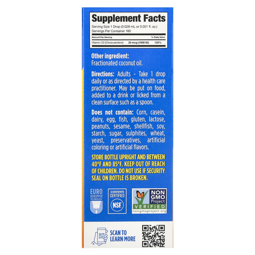Ddrops, жидкий витамин D3, 1000 МЕ, 5 мл (0,17 жидк. унции)