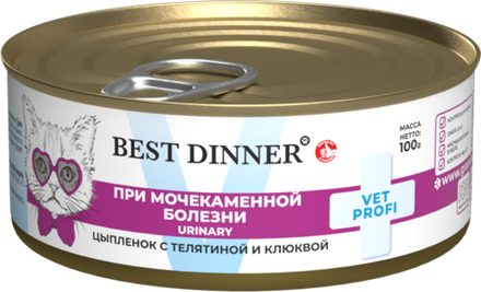 Консервы Best Dinner Эксклюзив Vet Profi Urinary для кошек Цыпленок с телятиной и клюквой 100 г