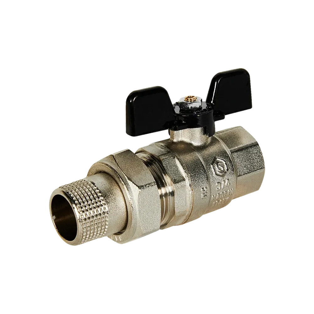 Кран шаровой полнопроходной STOUT - 3/4" (ВР/НР-американка PN40, Tmax 150°C, ручка-бабочка черная)