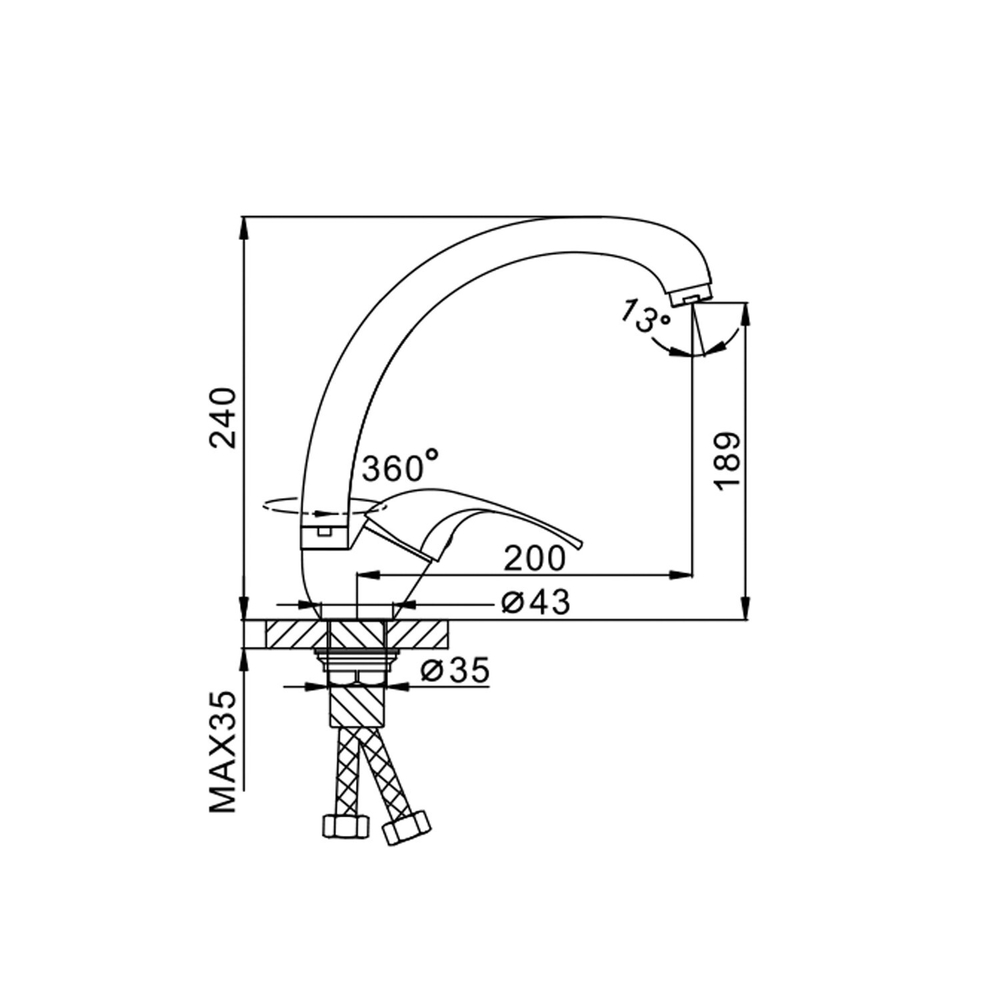 Смеситель для кухни 40к F4129-2 FRAP б/отв бок.ручка (выс.пов. излив, п/гайку, хром, силумин)
