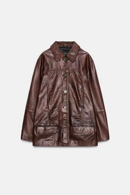 ZARA КОЖАНАЯ КУРТКА, КОРИЧНЕВЫЙ