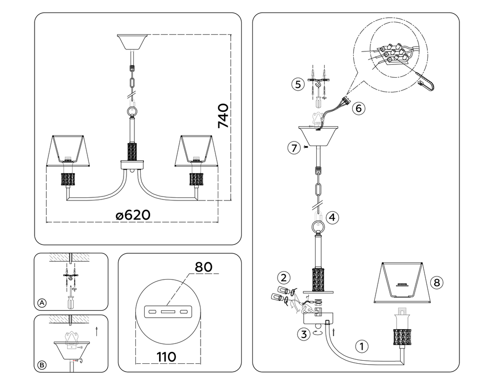 Светильник подвесной LH71214/5 CGD золото E14/5 max 40W D620*740
