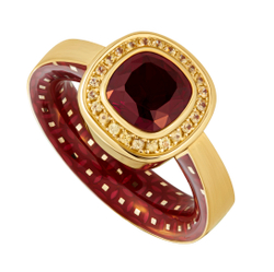 Кольцо с Гранатом и жёлтыми сапфирами, Эмаль, R0176-52/11