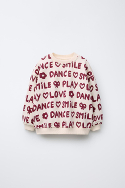 ZARA ТОЛСТОВКА С ПРИНТОМ, БУРГУНДИ