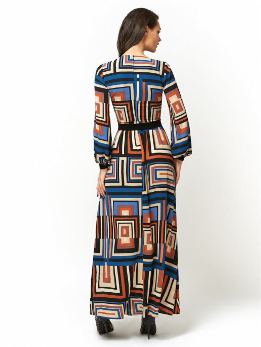 Креповое платье с длинной юбкой - трапеция мульти 14-01-20 SS