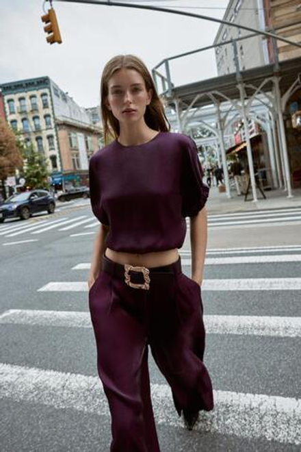 ZARA АТЛАСНЫЙ ТОП, БАКЛАЖАННЫЙ