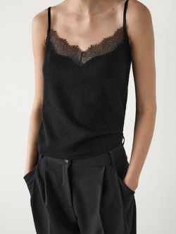 Massimo Dutti Топ в бельевом стиле с отделкой кружевом, черный