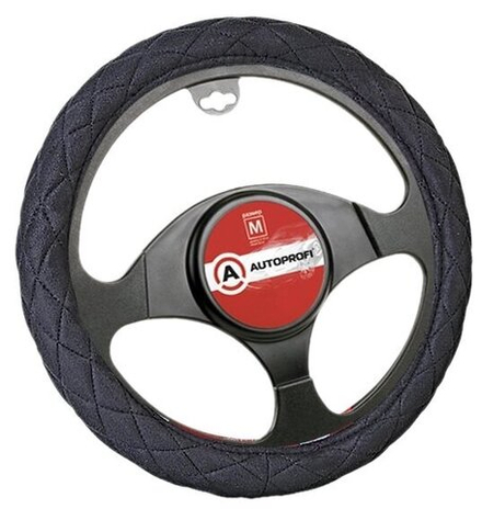 Оплетка руля Autoprofi SP-9020 BK (M) черная алькантара стеганая