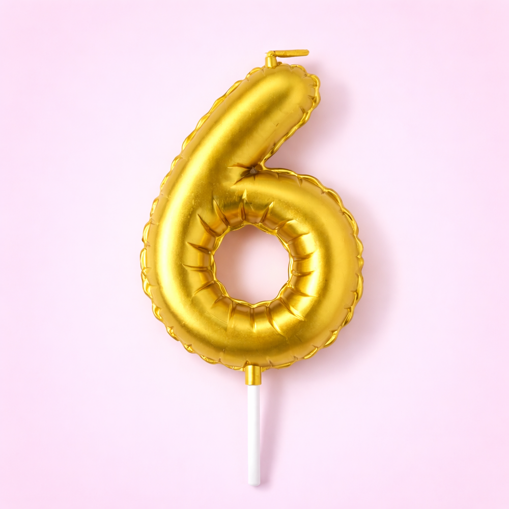 Свеча "Воздушный шар", золотая, цифра 6