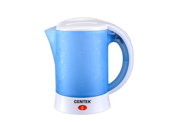 Чайник Centek-0054 Blue (бело/синий) 0,6л, 600W, Дорожный чайник+2чашки+2 ложки